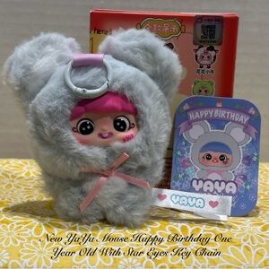 NEW YAYA GRAY HAPPY BIRTHDAY MOUSE WITH SPECIAL EYES & KEYRING